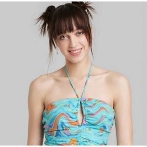 NEW Wild Fable Aqua Blue Swirl Crop Top